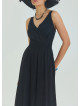 V Neck Double Breasted Black Long Dress 4560